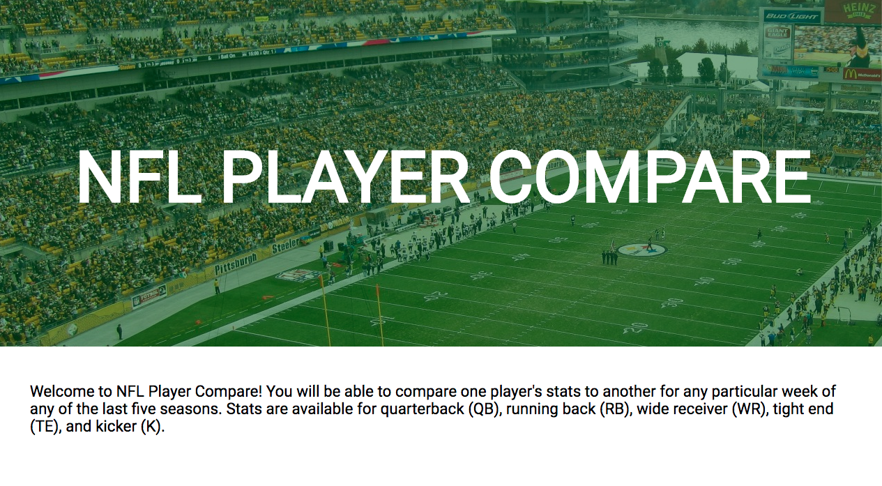 Homepage for NFL Player Compare project.