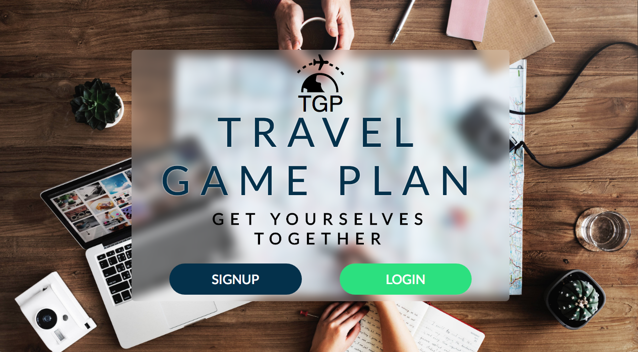 Homepage for Travel Game Plan React project.